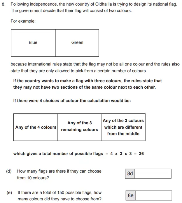 Question 8(d,e) - The Manchester Grammar School 11 Plus Papers Arithmetic 2 – 2013