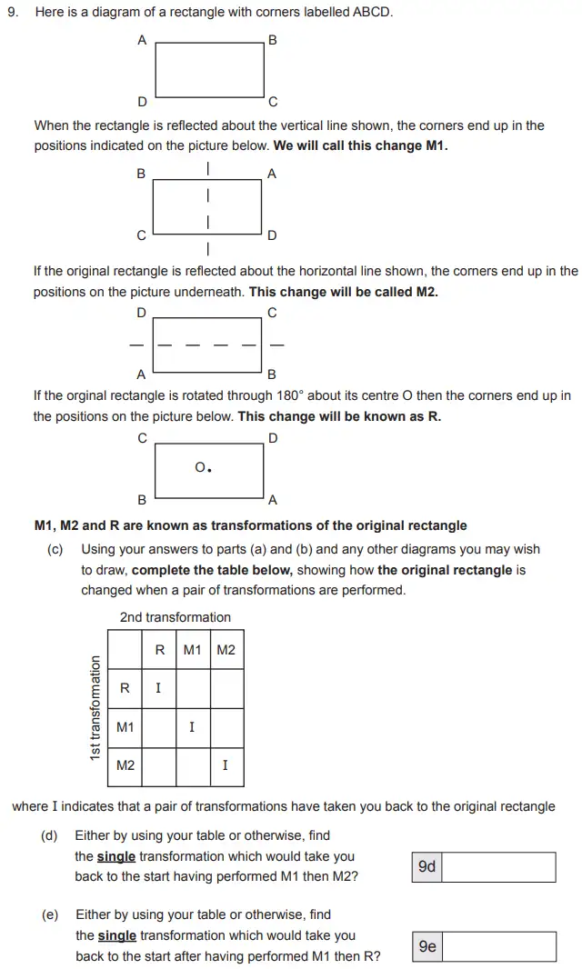 Question 9(c,d,e) - The Manchester Grammar School 11 Plus Papers Arithmetic 2 – 2013