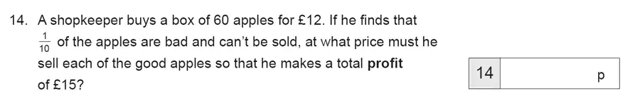 Question 14 - The Manchester Grammar School 11 Plus Papers Arithmetic A – 2019