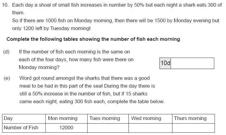 Question 10(10(d),10(e)) - The Manchester Grammar School 11 Plus Papers Arithmetic B – 2014