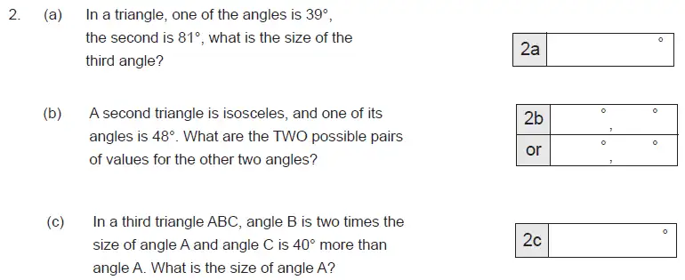 Question 2(a,b,c) - The Manchester Grammar School 11 Plus Papers Arithmetic B – 2014