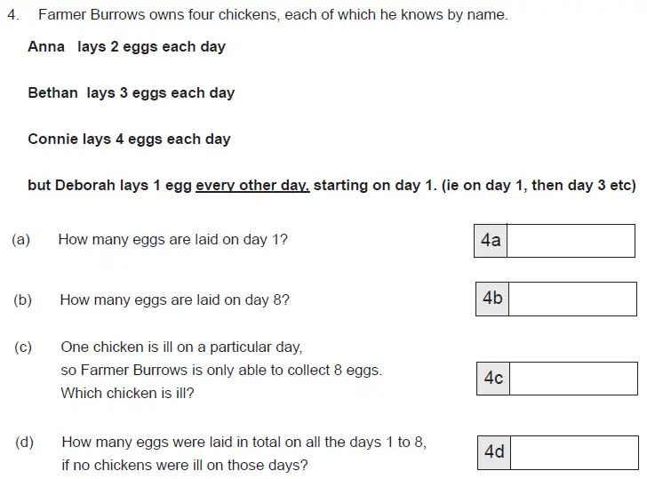 Question 4(a,b,c,d) - The Manchester Grammar School 11 Plus Papers Arithmetic B – 2014