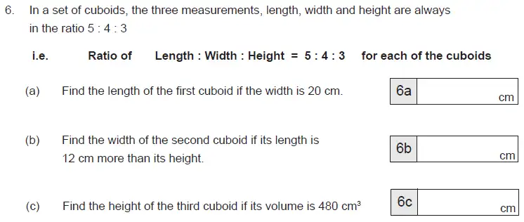 Question 6(a,b,c) - The Manchester Grammar School 11 Plus Papers Arithmetic B – 2014