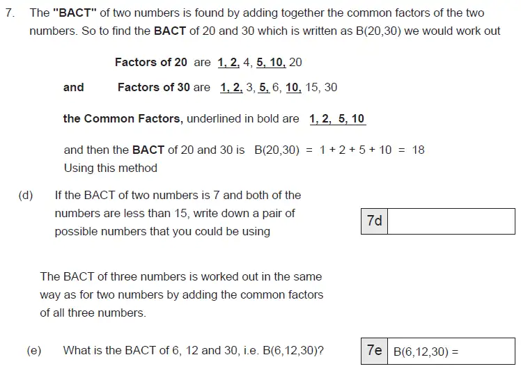 Question 7(d,e) - The Manchester Grammar School 11 Plus Papers Arithmetic B – 2014