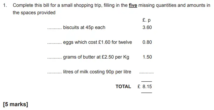 Question 1 - The Manchester Grammar School 11 Plus Papers Arithmetic B – 2016