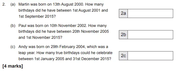 Question 2(a,b,c) - The Manchester Grammar School 11 Plus Papers Arithmetic B – 2016