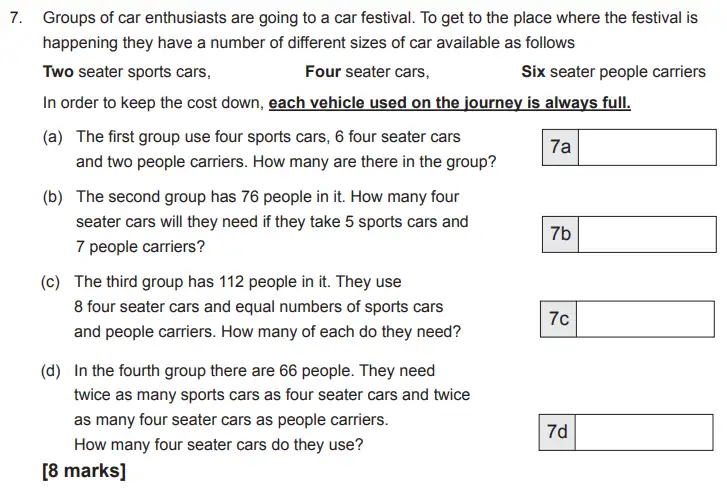 Question 7(a,b,c,d) - The Manchester Grammar School 11 Plus Papers Arithmetic B – 2016