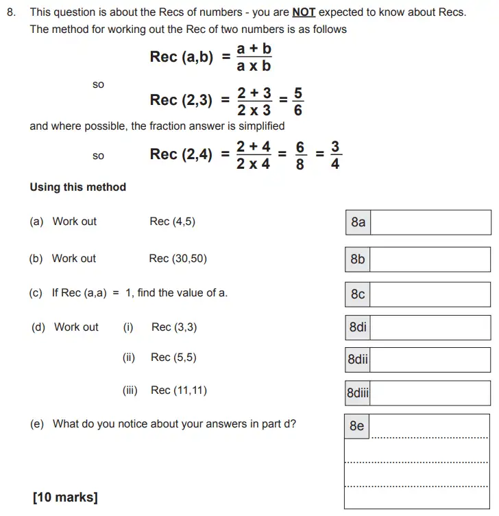 Question 8(a,b,c,8(d)(i),8(d)(ii),8(d)(iii),e) - The Manchester Grammar School 11 Plus Papers Arithmetic B – 2016