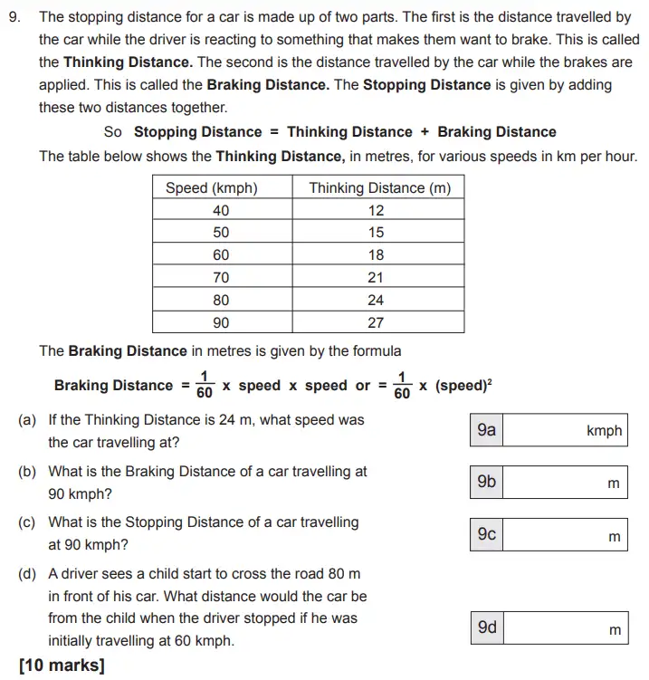 Question 9(a,b,c,d) - The Manchester Grammar School 11 Plus Papers Arithmetic B – 2016