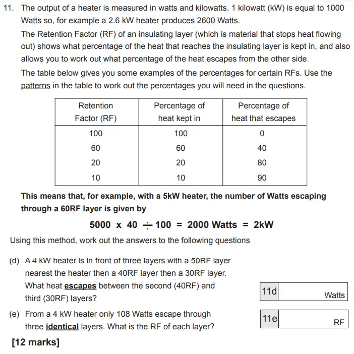 Question 11(11(d),11(e)) - The Manchester Grammar School 11 Plus Papers Arithmetic B – 2016