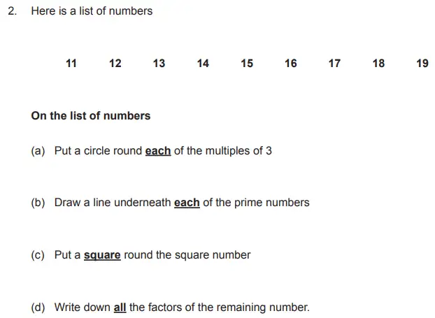 Question 2(a,b,c,d) - The Manchester Grammar School 11 Plus Papers 2018 Arithmetic B