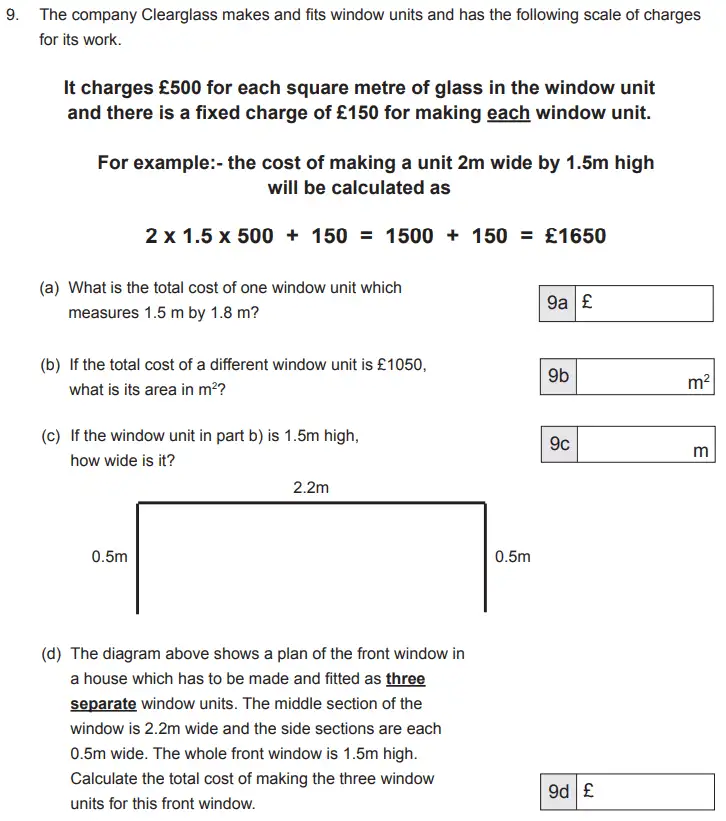Question 9(a,b,c,d) - The Manchester Grammar School 11 Plus Papers 2018 Arithmetic B