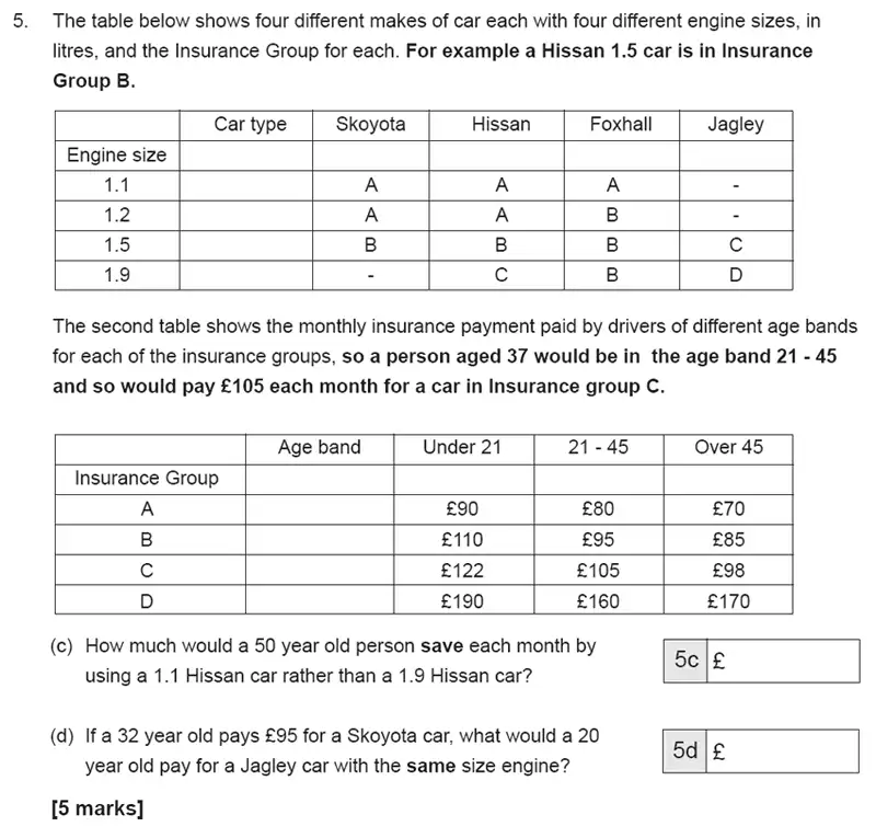 Question 5(c,d) - The Manchester Grammar School 11 Plus Papers Arithmetic B - 2019