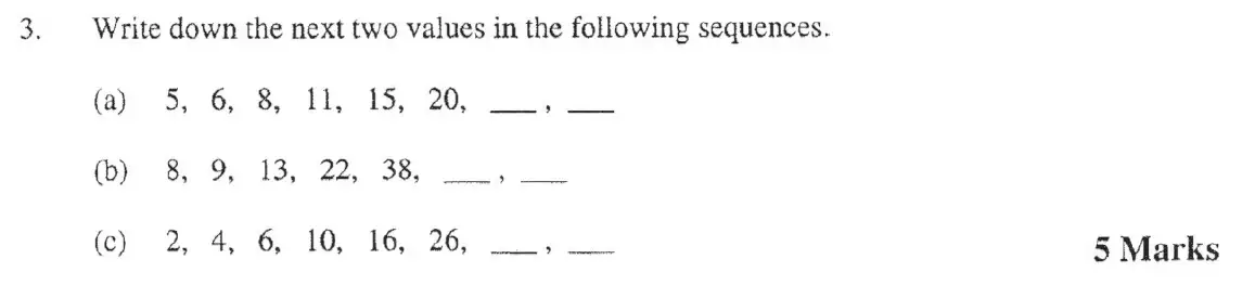Question 3(a,b,c) - The Manchester Grammar School 11 Plus Papers Arithmetic 2 – 2005