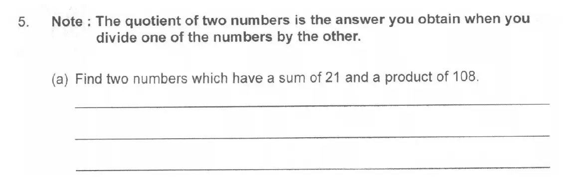 Question 5(a) - The Manchester Grammar School 11 Plus Papers Arithmetic 2 – 2007