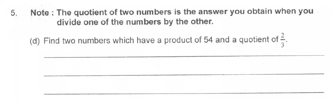 Question 5(d) - The Manchester Grammar School 11 Plus Papers Arithmetic 2 – 2007