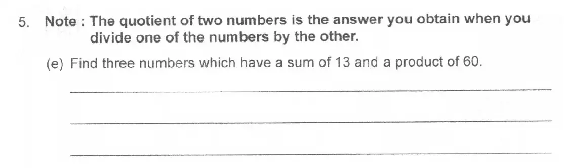 Question 5(e) - The Manchester Grammar School 11 Plus Papers Arithmetic 2 – 2007