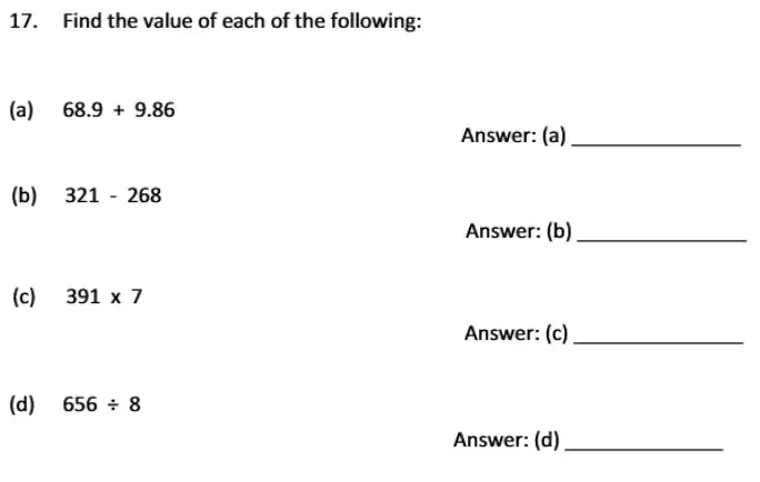 Question 17(a,b,c,d) - The Perse School - 11 Plus Maths Specimen Paper 1 - 2025