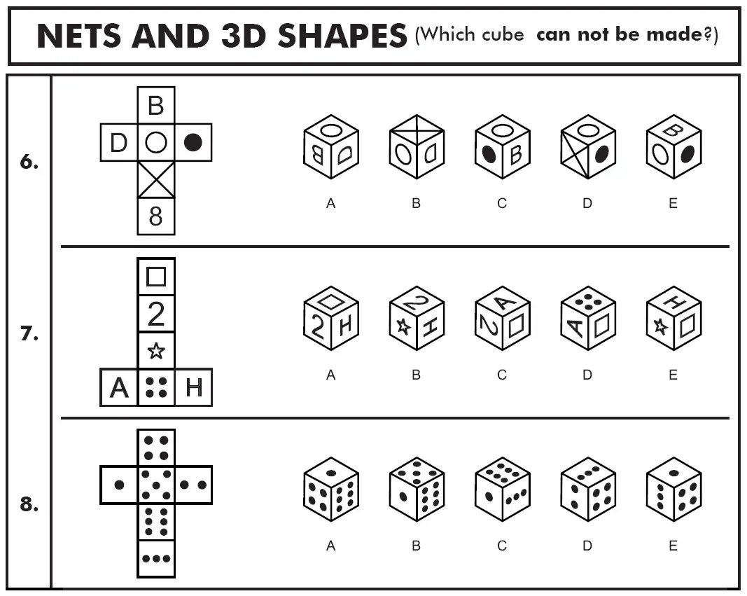 Question 06, 07 & 08 - 11+ NVR - Nets and 3D Shapes - Practice Paper 1