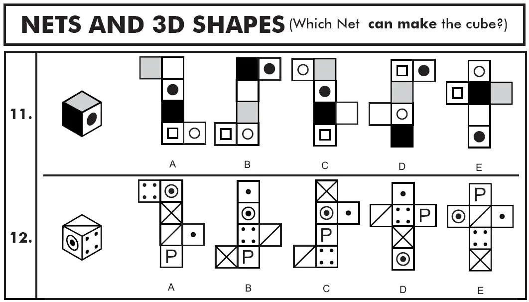 Question 11 & 12 - 11+ NVR - Nets and 3D Shapes - Practice Paper 1