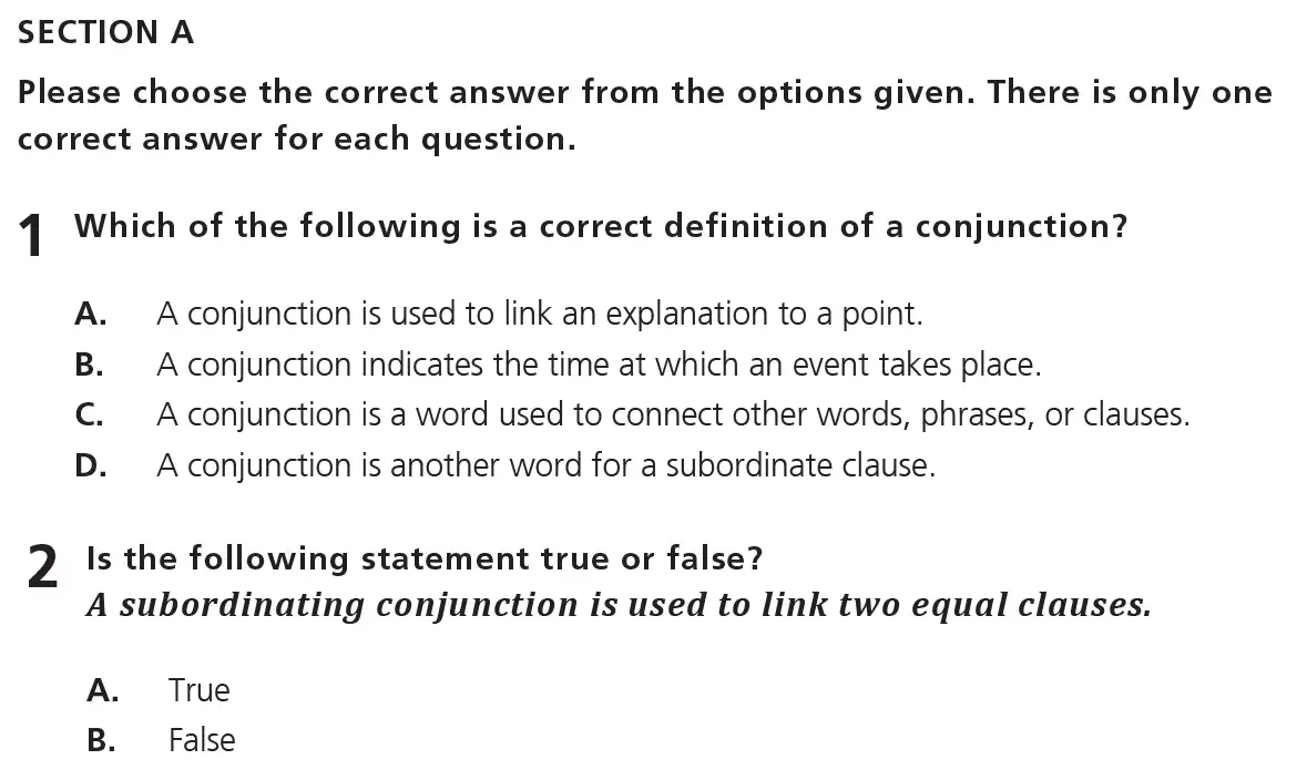 Question 01 - 11+ Free SPaG - Kinds of words (Conjunction) - Test Paper 6