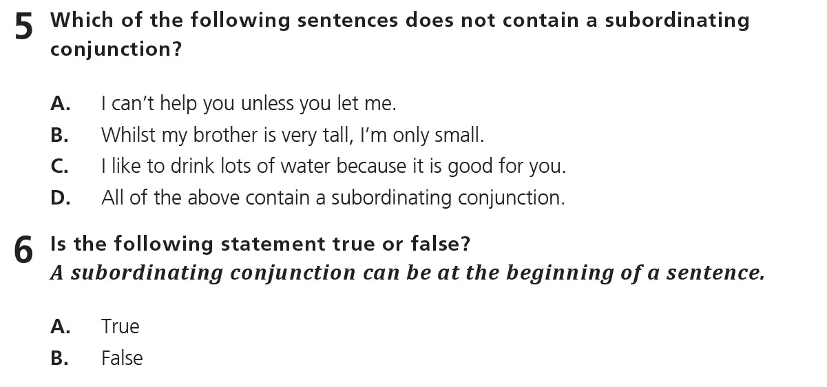 Question 03 - 11+ Free SPaG - Kinds of words (Conjunction) - Test Paper 6