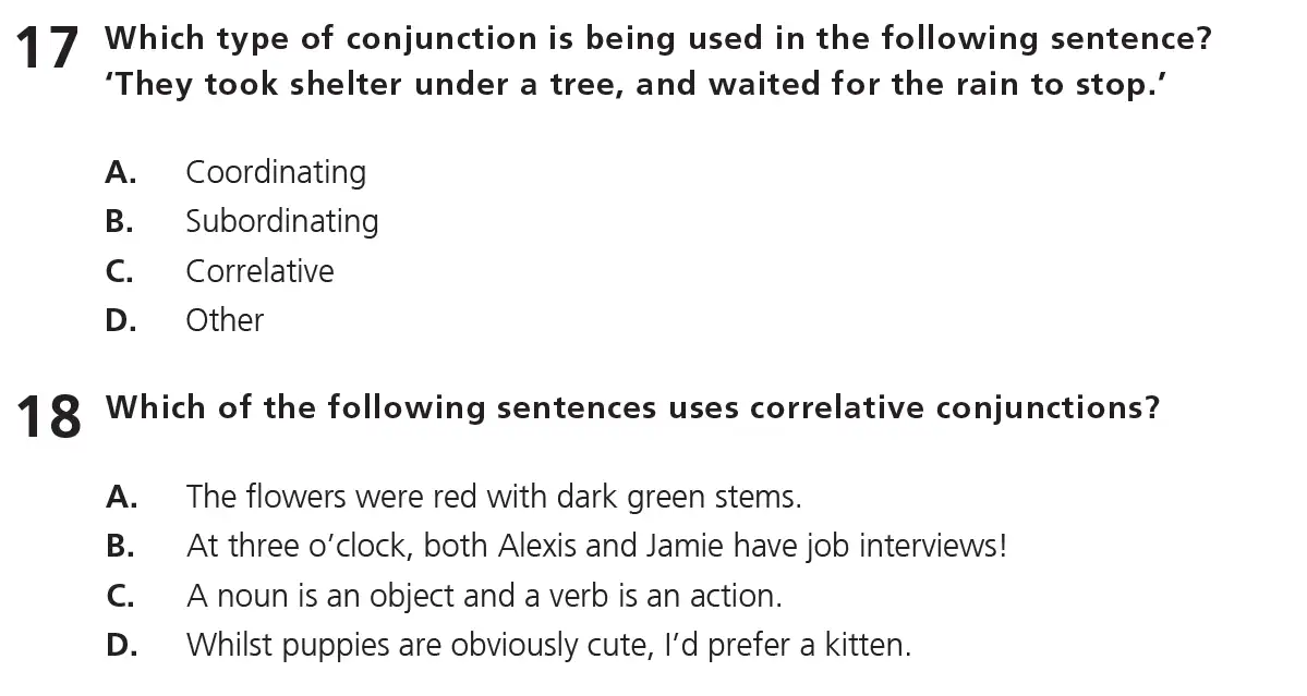 Question 09 - 11+ Free SPaG - Kinds of words (Conjunction) - Test Paper 6