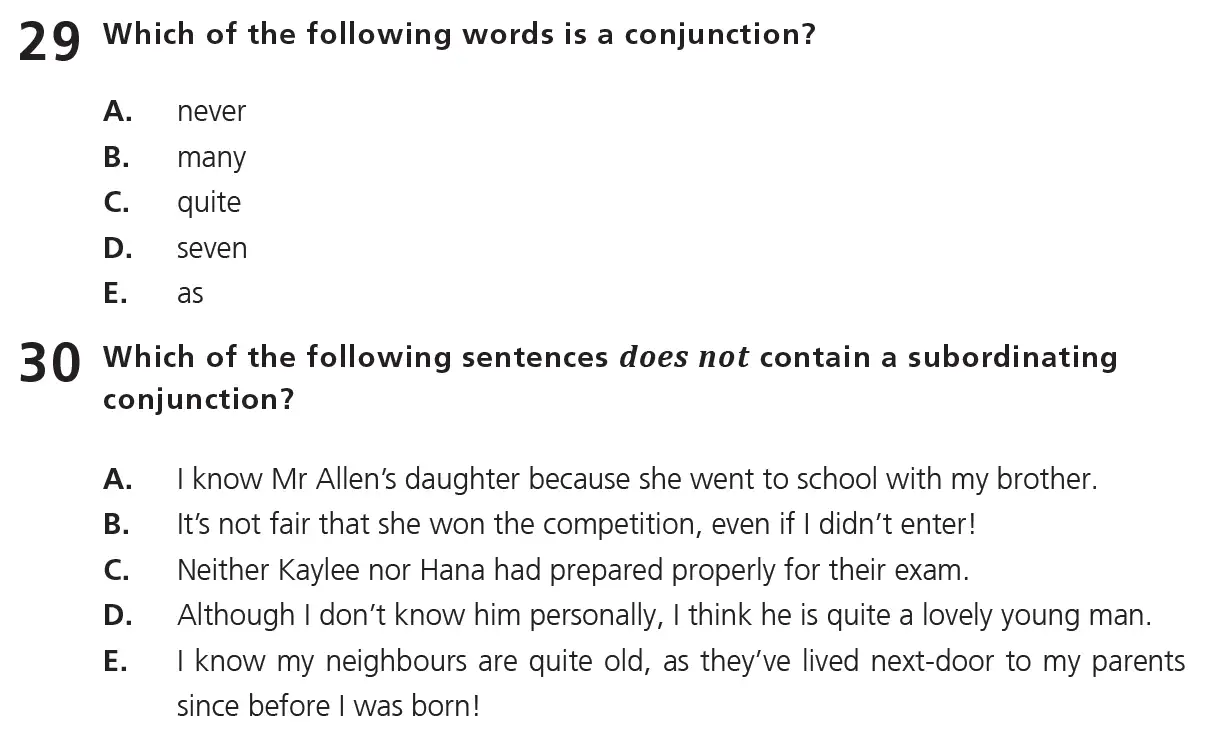 Question 15 - 11+ Free SPaG - Kinds of words (Conjunction) - Test Paper 6