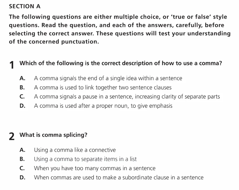 Question 01 - 11+ Free SPaG Punctuation - Test Paper 1