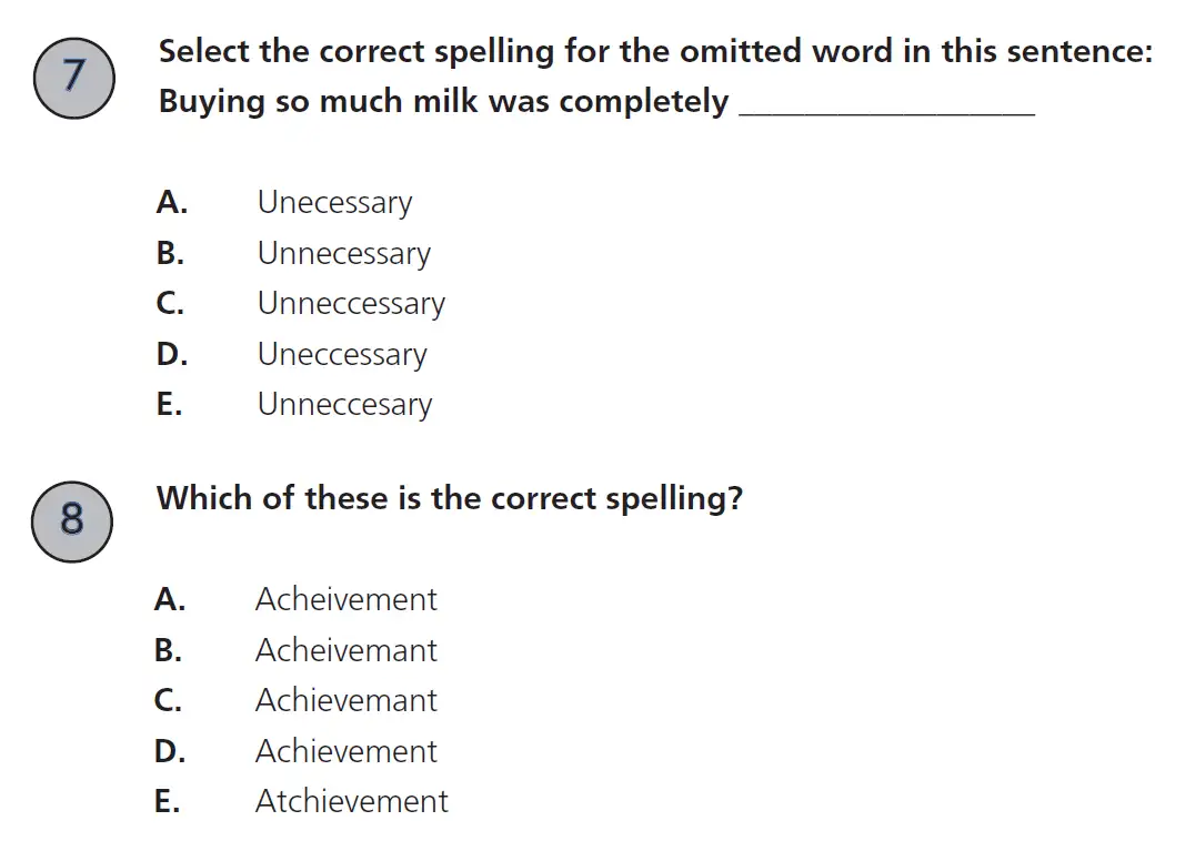 Question 07, 08 - 11 Plus SET English Pack 2 Practice Paper 1