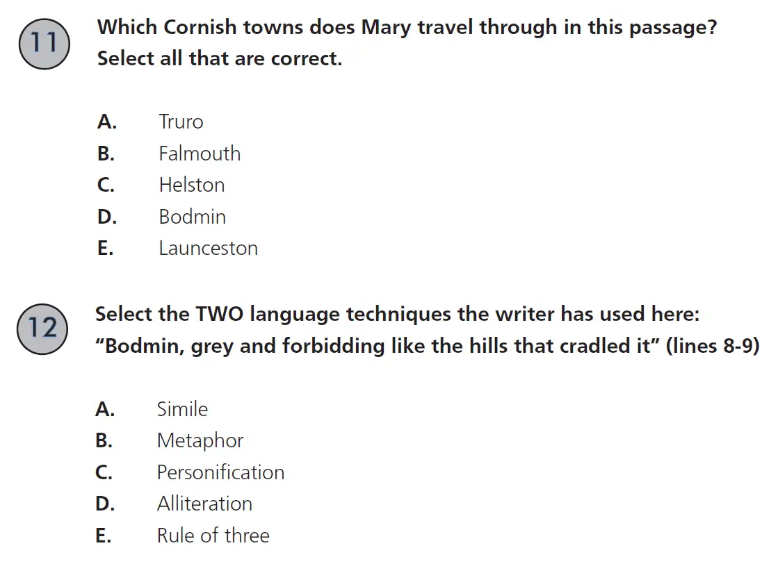Question 11, 12 - 11 Plus SET English Pack 2 Practice Paper 1