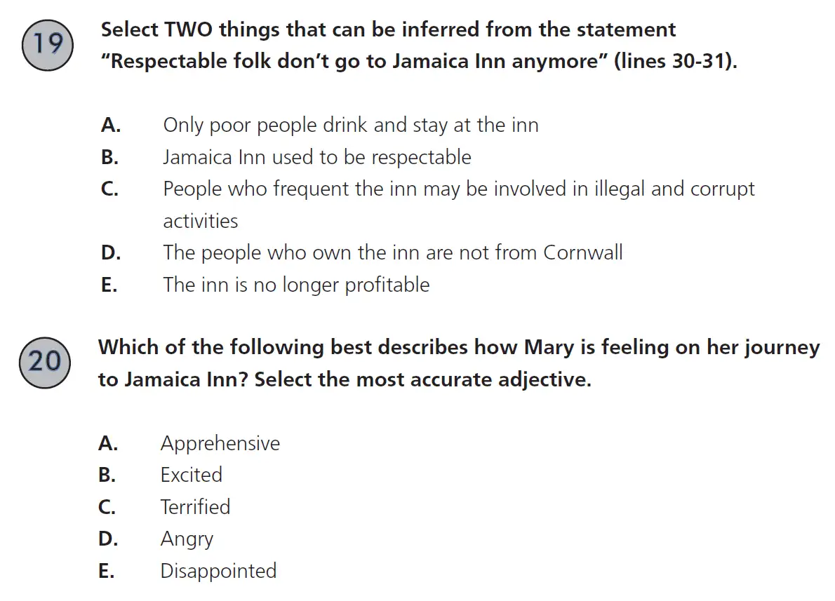Question 19, 20 - 11 Plus SET English Pack 2 Practice Paper 1