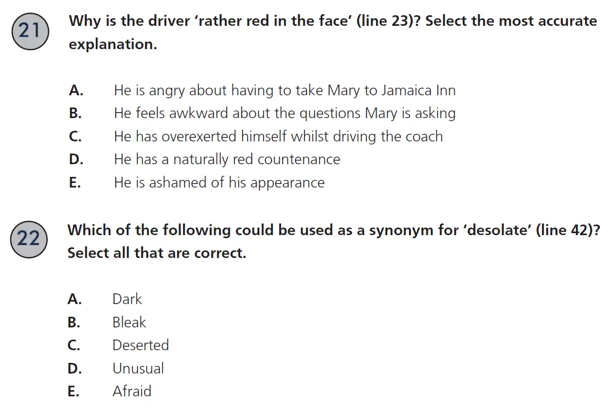 Question 21, 22 - 11 Plus SET English Pack 2 Practice Paper 1