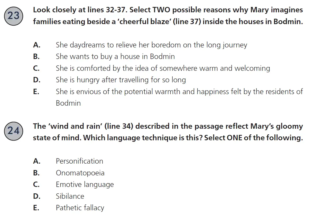 Question 23, 24 - 11 Plus SET English Pack 2 Practice Paper 1