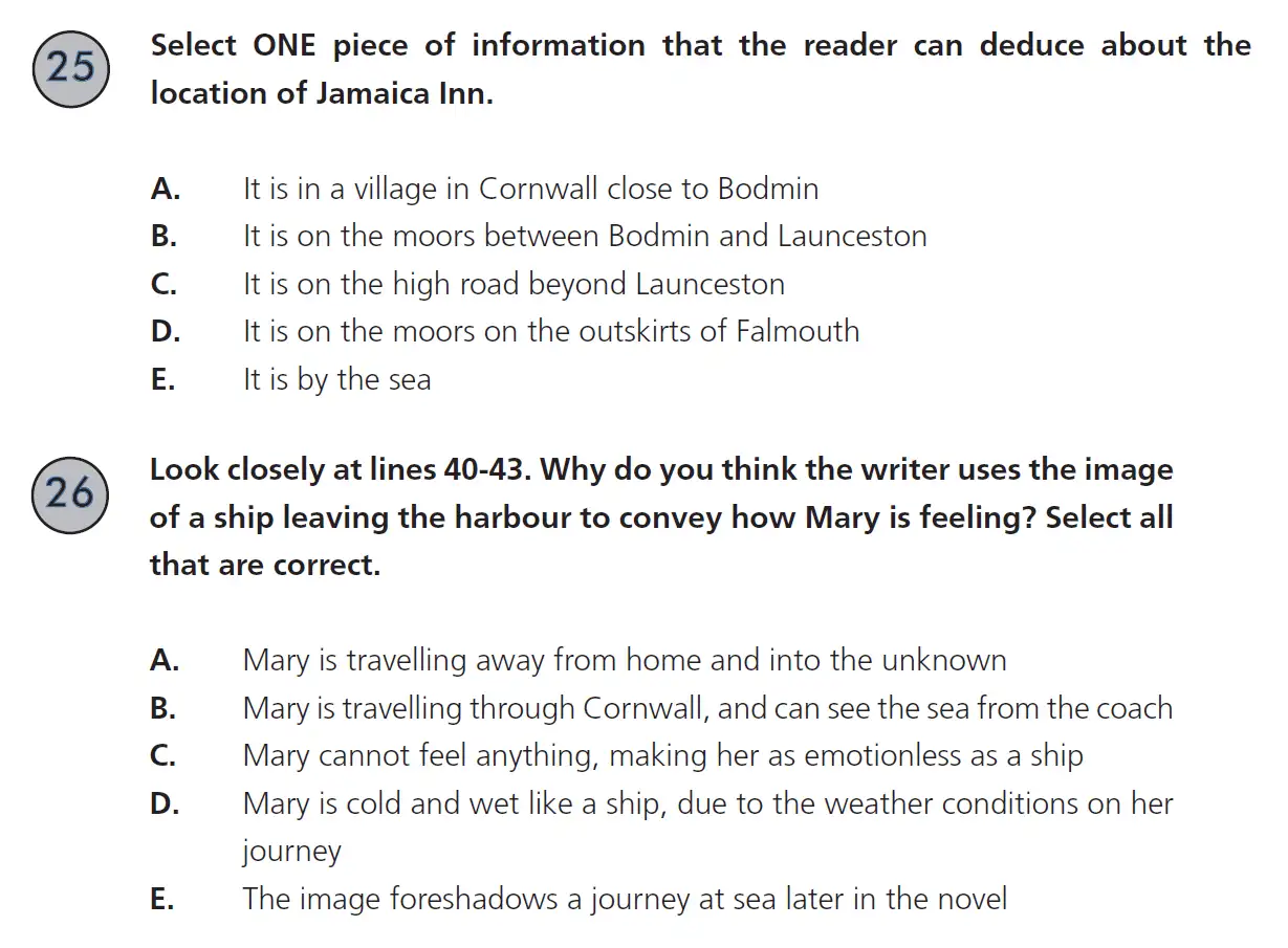 Question 25, 26 - 11 Plus SET English Pack 2 Practice Paper 1