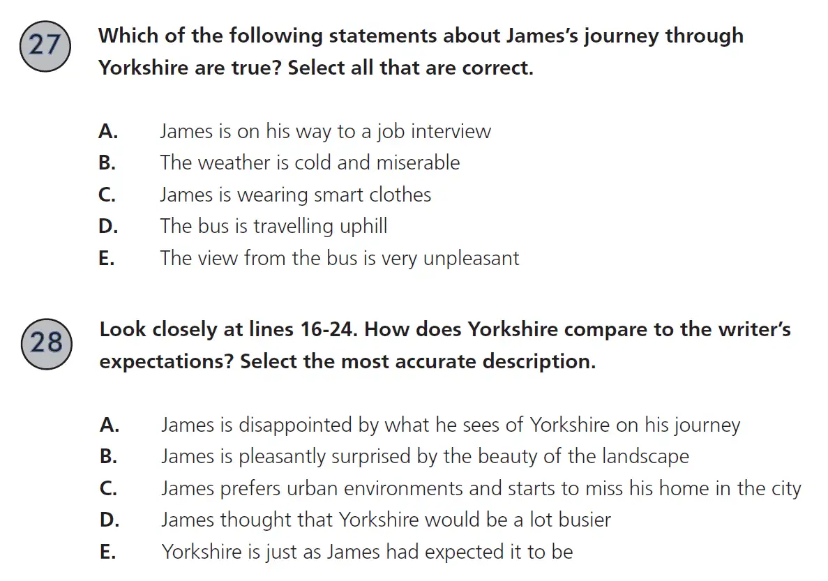 Question 27, 28 - 11 Plus SET English Pack 2 Practice Paper 1