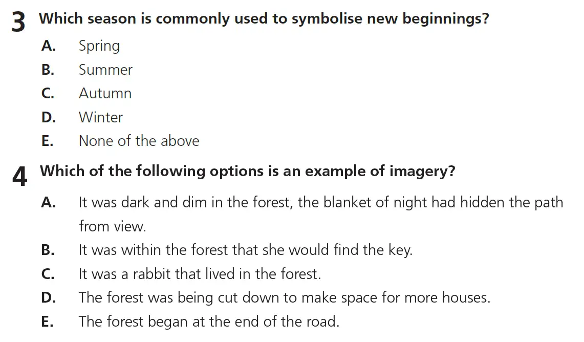 Question 03 & 04 - 11+ Vocabulary - Literary Devices - Test Paper 5
