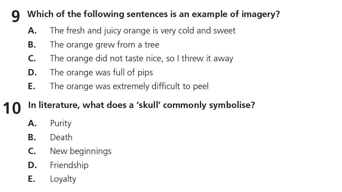Question 09 & 10 - 11+ Vocabulary - Literary Devices - Test Paper 5