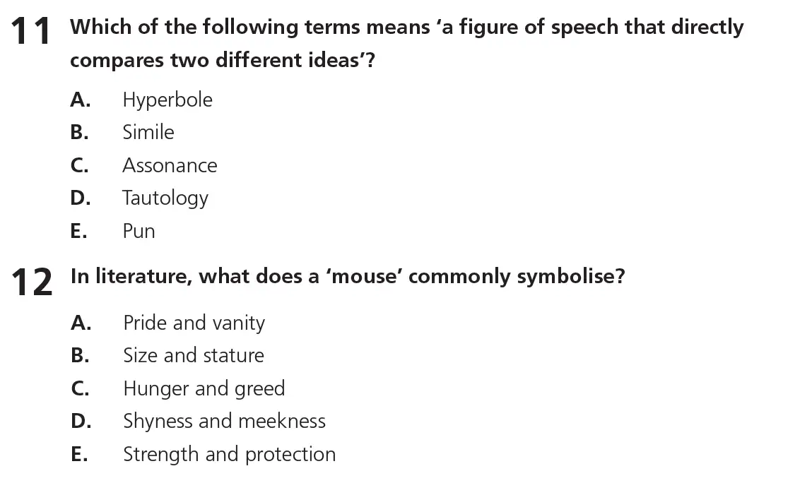 Question 11 & 12 - 11+ Vocabulary - Literary Devices - Test Paper 5