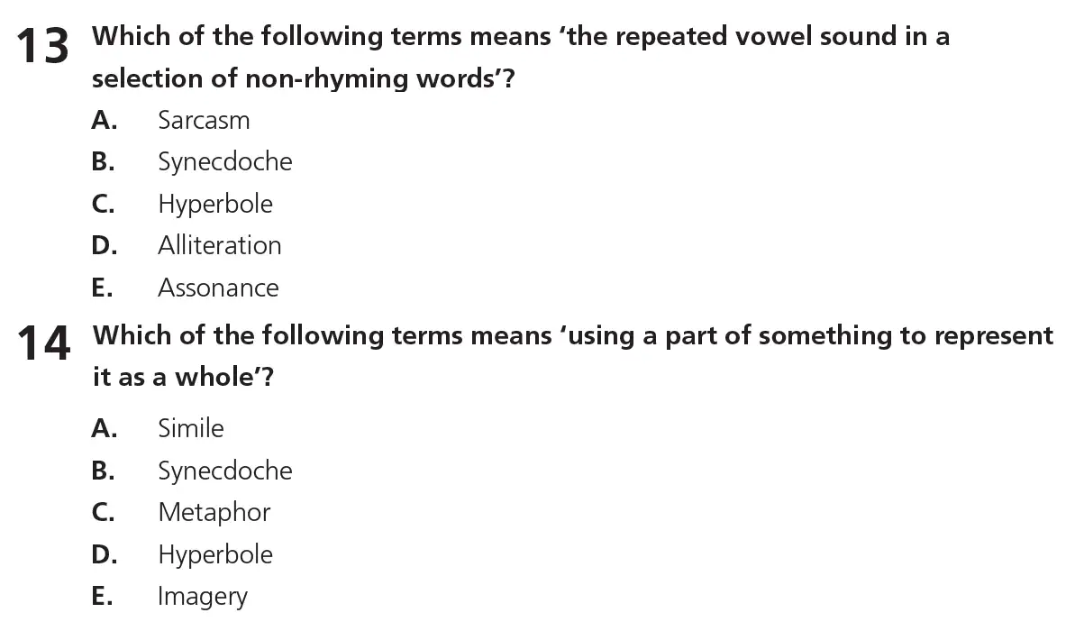 Question 13 & 14 - 11+ Vocabulary - Literary Devices - Test Paper 5