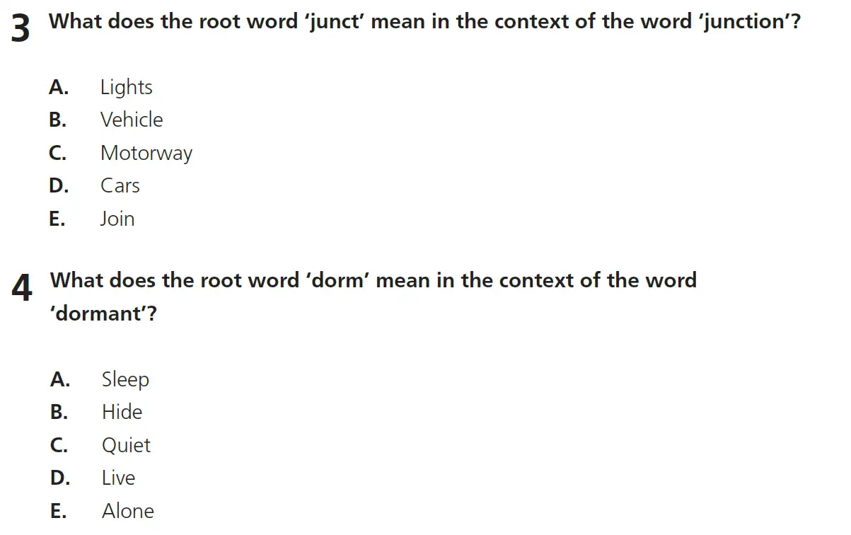 Question 03 & 04 - 11+ Vocabulary - Root Words, Prefixes & Suffixes - Test Paper 3