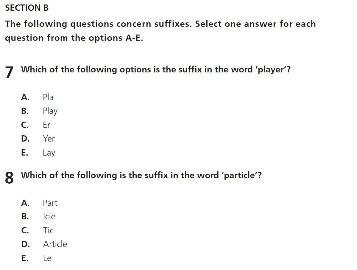 Question 07 & 08 - 11+ Vocabulary - Root Words, Prefixes & Suffixes - Test Paper 3