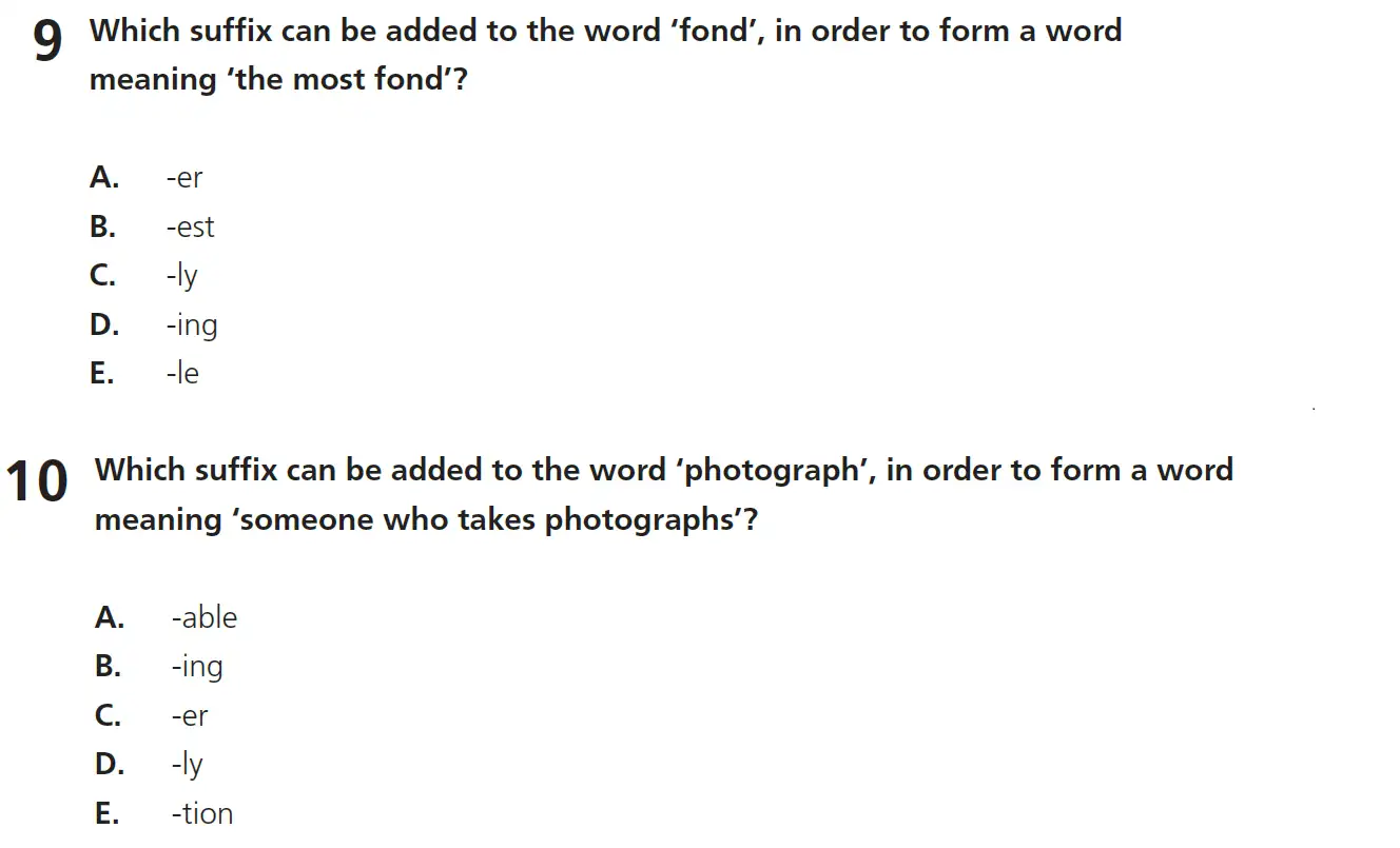Question 09 & 10 - 11+ Vocabulary - Root Words, Prefixes & Suffixes - Test Paper 3
