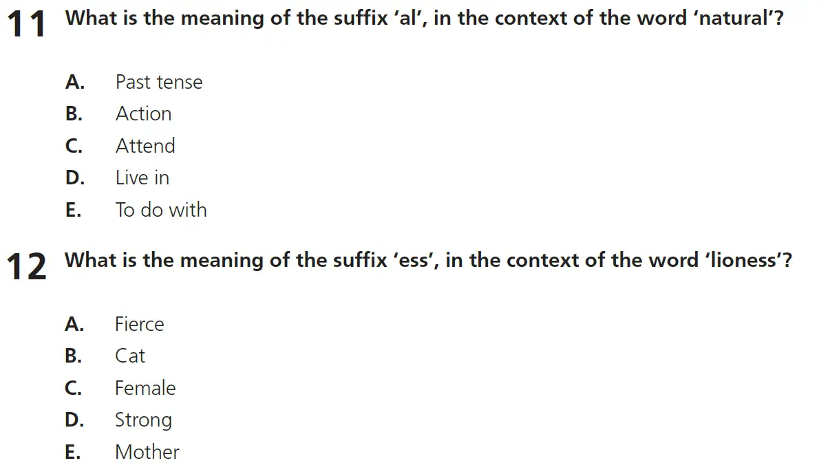 Question 11 & 12 - 11+ Vocabulary - Root Words, Prefixes & Suffixes - Test Paper 3