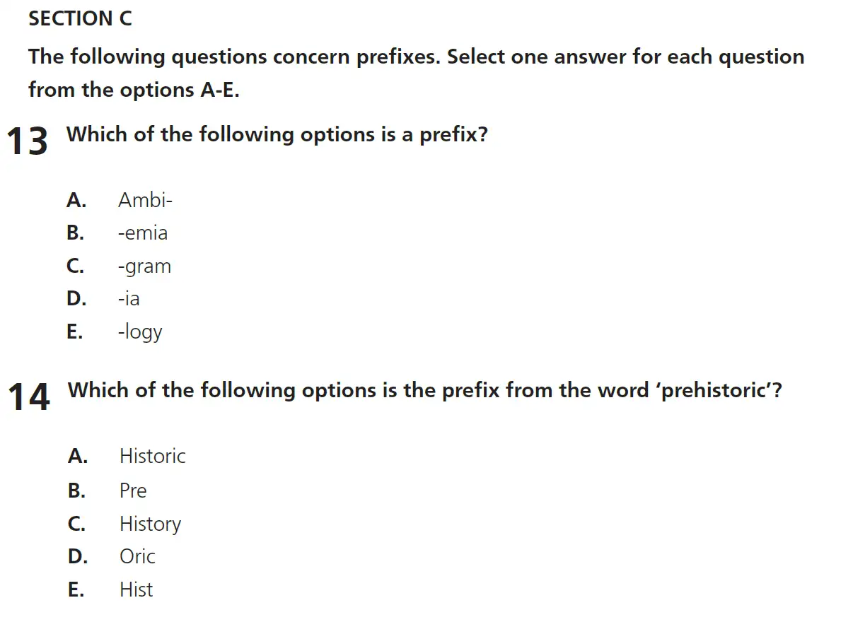 Question 13 & 14 - 11+ Vocabulary - Root Words, Prefixes & Suffixes - Test Paper 3