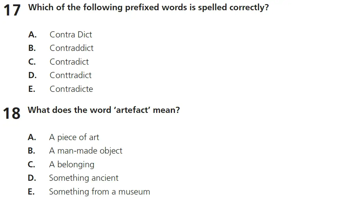 Question 17 & 18 - 11+ Vocabulary - Root Words, Prefixes & Suffixes - Test Paper 3