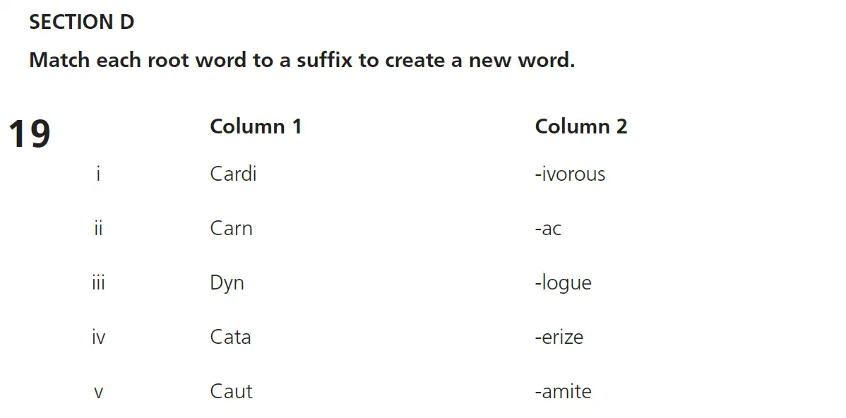 Question 19 - 11+ Vocabulary - Root Words, Prefixes & Suffixes - Test Paper 3