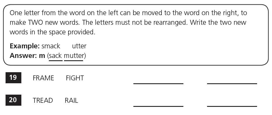 Question 6 - 11+ VR Making Words Practice Paper 1