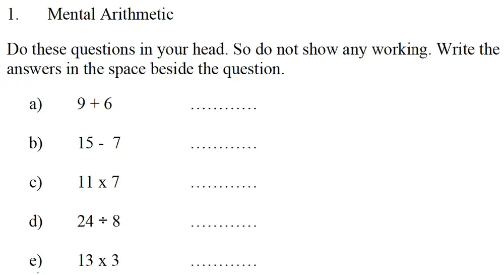Question 1 - Emanuel School – 10 Plus Maths Entrance Exam Paper