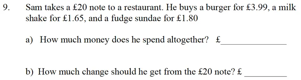 Question 10 - Emanuel School – 10 Plus Maths Entrance Exam Paper